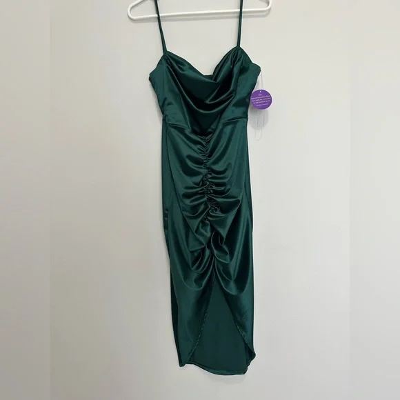 Windsor festive mood ruched midi dress size M emerald green - Picture 3 of 4